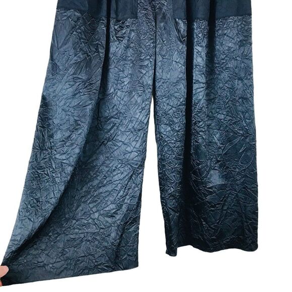Ms MIN Pleated Palazzo Pants Size 4 Black Crinkled Cropped Wide Contrasting - Picture 2 of 15